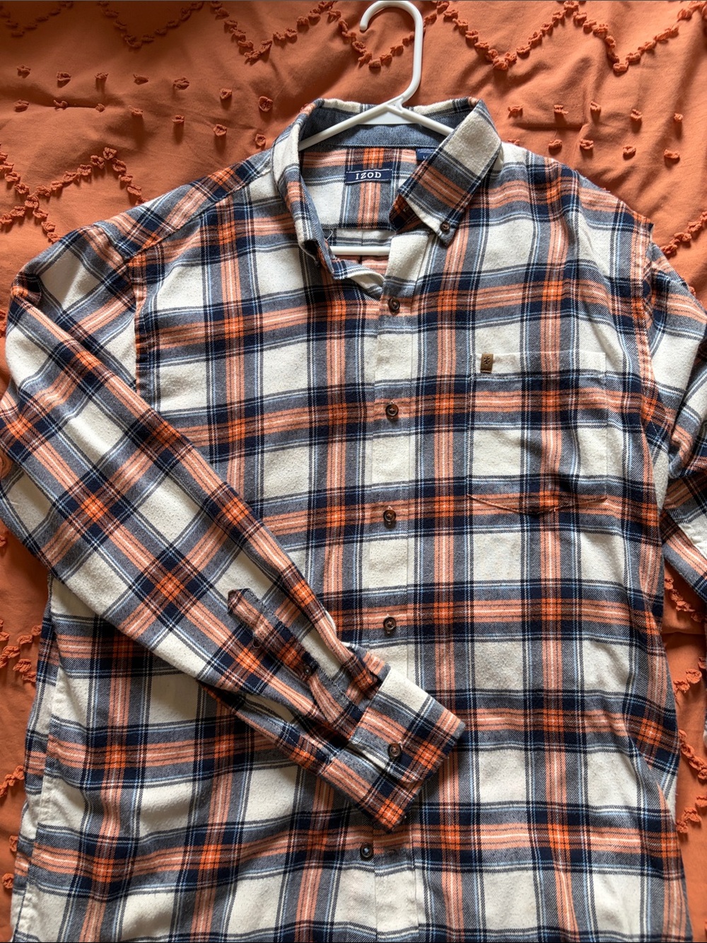 Izod Orange, Navy & Cream Plaid Button-Down Shirt